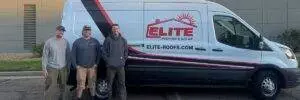 Elite Roofing & Solar team members infront of a company car in Denver